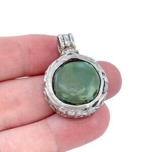 Estate Artisan Sterling Silver 925 Round Turquoise Pendant